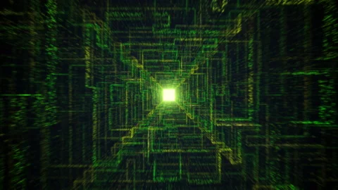 Digital tunnel or wireframe net corridor. Digital space. Hi-tech cyber grid. 4K Stockbeeldmateriaal 134406997