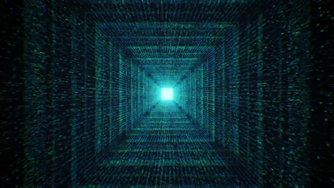 Digital tunnel or wireframe net corridor. Bright particle dynamic motion. Loop Stock Footage 134407008