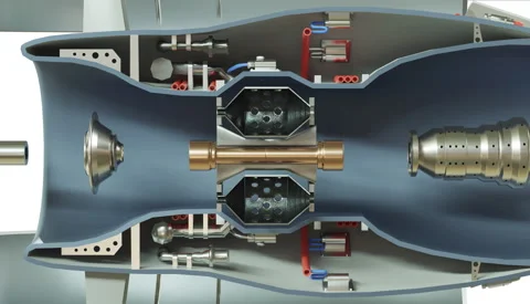 Digital turbine Development system projecting a 3D model of the engine prototype Stock Footage 223391218