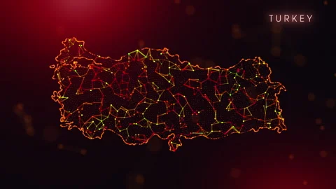 Digital Turkey Map Motion Reveal With Abstract Red And Orange Plexus Networ.. Stock Footage 330117574