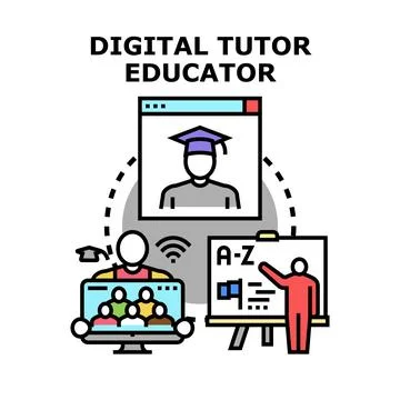 Digital tutor educator providing online education e learning concept Stock Illustration