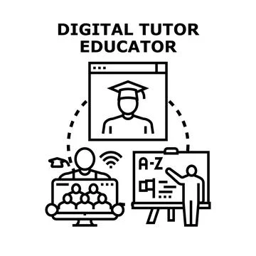 Digital tutor educator providing online education e learning concept Stock Illustration