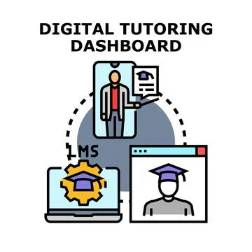 Digital tutoring dashboard interface with online education system Stock Illustration