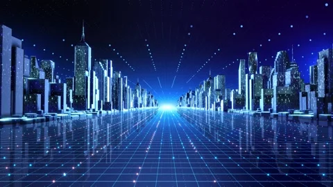 Digital Twin City with AI Network Grid and Future Infrastructure Stock Footage 342612461