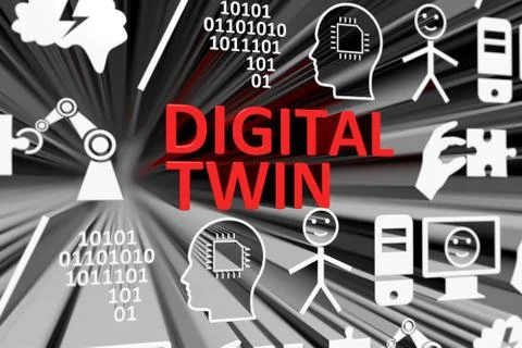 DIGITAL TWIN concept blurred background 3d render illustration Illustrazione stock