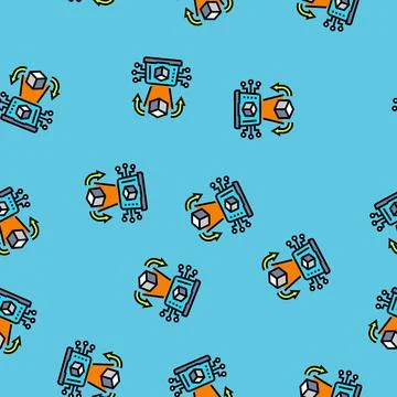 Digital twin technology industry 5 vector seamless pattern Stock Illustration