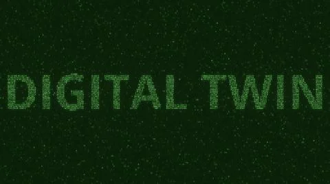 DIGITAL TWIN text made with many symbols on computer screen, 3d rendering Stock-Illustration