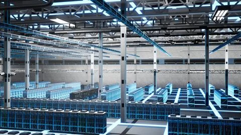 Digital twin, virtualization and server racks in data center Stock Illustration