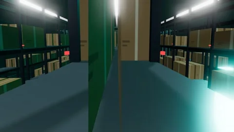 Digital Twin Wireframe Replacing A Half Empty Warehouse Rack Run From The Stock Footage 344640387