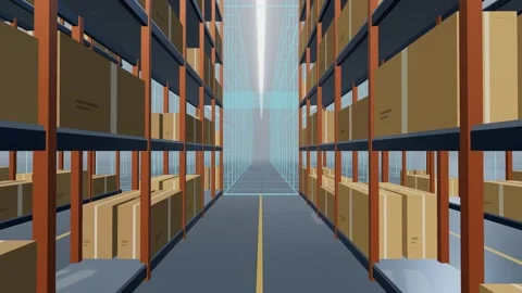 Digital Twin Wireframe Replacing A High Bay Storage Hall At Floor Level Stock-Footage 344640456