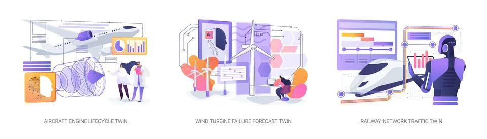 Digital Twins Intelligence abstract concept vector illustrations. イラスト素材