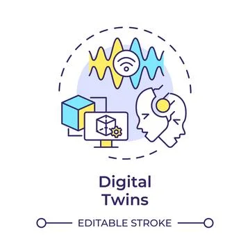 Digital twins multi color concept icon Stock Illustration