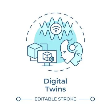Digital twins soft blue concept icon Stock Illustration