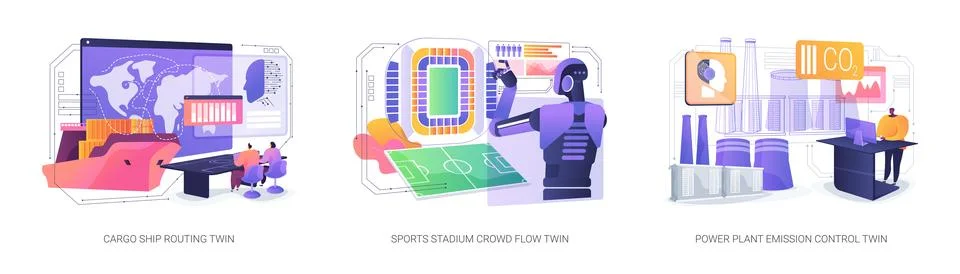 Digital Twins Workflow abstract concept vector illustrations. Stock Illustration