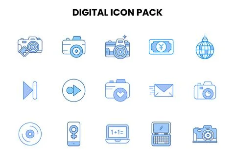Digital Two Colour Collection Icons Pack Illustrazione stock