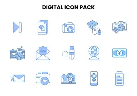 Digital Two Colour Graphics Icons Pack Illustrazione stock