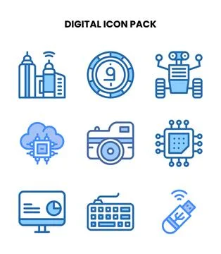 Digital Two Colour Graphics Icons Pack Stock Illustration
