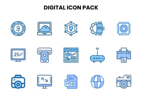 Digital Two Colour Scalable Icons Pack Illustrazione stock