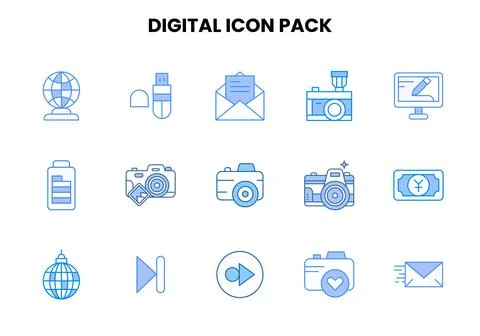 Digital Two Colour Set Icons Pack 库存插图