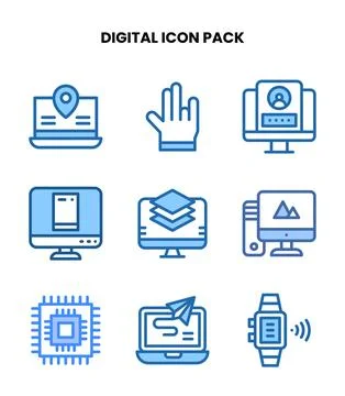 Digital Two Colour Set Icons Pack Stock Illustration