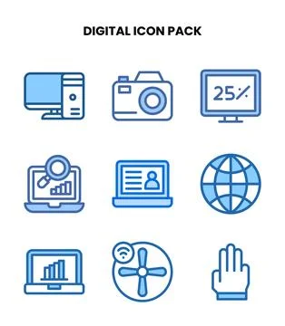 Digital Two Colour Set Icons Pack Stock Illustration