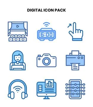 Digital Two Colour Set Icons Pack Stock Illustration