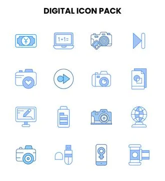 Digital Two Colour Vector Icons Pack Ilustração Stock
