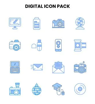 Digital Two Colour Vector Icons Pack Illustrazione stock