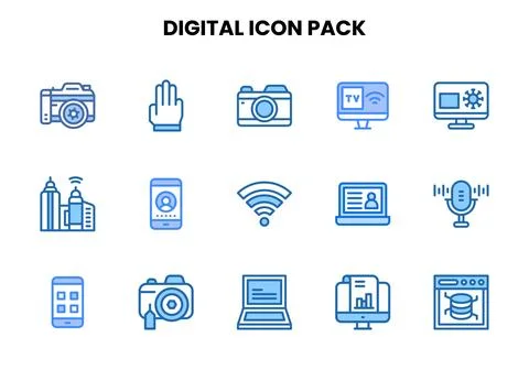 Digital Two Colour Vector Icons Pack Stock Illustration