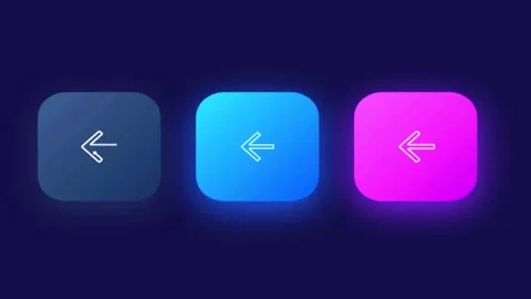 Digital UI elements with glowing neon arrows and dots in a dark futuristic .. Stock Footage 346532572