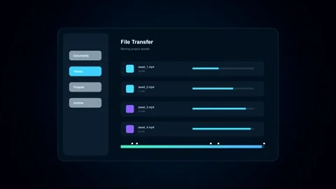 Digital UI screen showing file transfer progress bars Stock-Footage 347390816