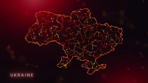 Digital Ukraine Map Motion Reveal With Abstract Red And Orange Plexus Netwo.. Stock Footage 330278205