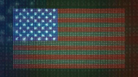 Digital United States Flag Composed of Binary Code Data Streams on Dark 库存影片 341829304