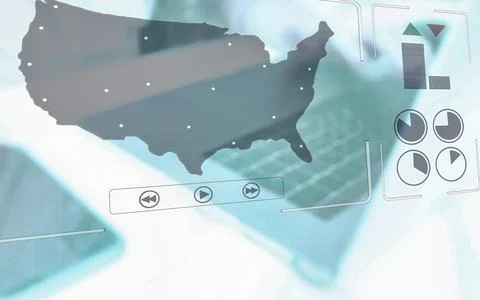 Digital United States map interface with data visualizations and controls Stock Photos