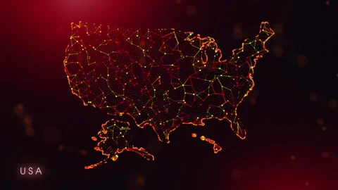Digital United States Map Motion Reveal With Abstract Red And Orange Plexus.. Stock Footage 329374608
