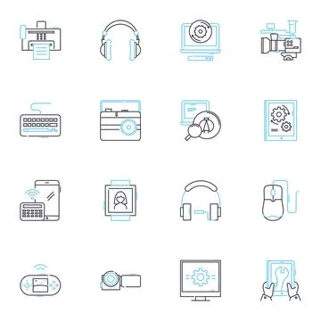 Digital upgrades linear icons set. Innovation, Progress, Advancement Ilustración de archivo