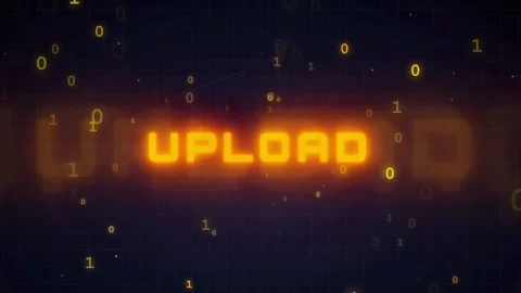 Digital Upload Text Animation with Glowing Orange Binary Code on Dark Blue Stock Footage 336776906