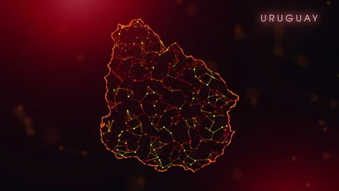 Digital Uruguay Map Motion Reveal With Abstract Red And Orange Plexus Netwo.. Stock Footage 332458590