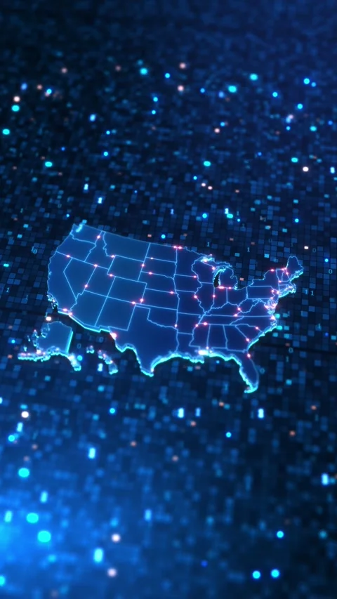 Digital USA Map with AI Data Network and Cyber Security Stock Footage 342623168