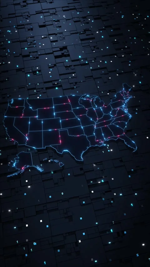 Digital USA Map with AI Network and Cyber Security Data Stock Footage 342623642