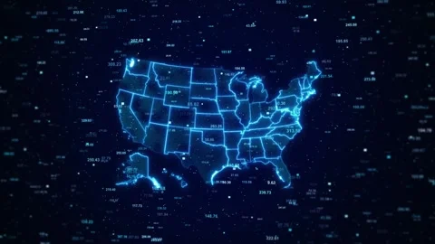 Digital USA Map with Data Analytics and Technology Metrics Stock Footage 342614135