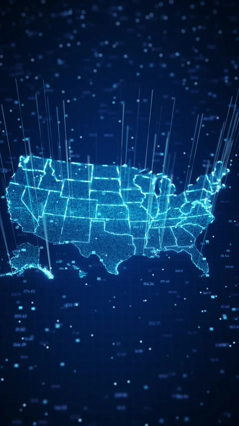 Digital USA Map with Rising Data Streams and Analytics Metrics Stock Footage 342614665