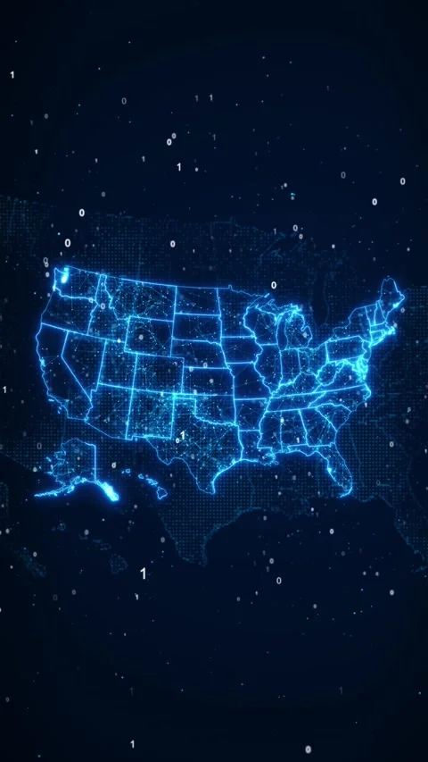 Digital USA Network Map with Binary Data and AI Connectivity Video stock 342614287