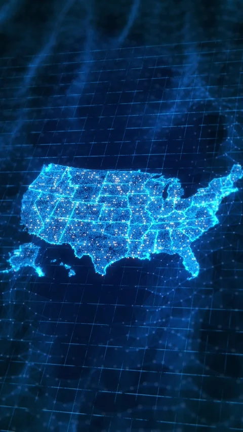 Digital USA Network Map with Glowing Connected Data Points Stock Footage 342615222