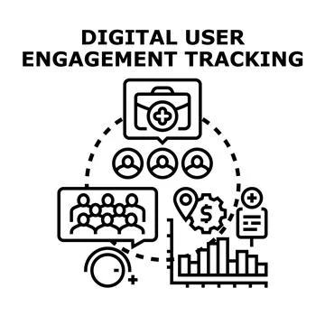 Digital user engagement tracking analyzing online audience interaction Stock Illustration
