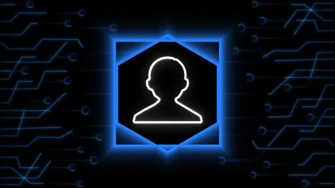 Digital user icon glows within a tech hexagonal frame circuit network. Netw.. 動画素材 338240213