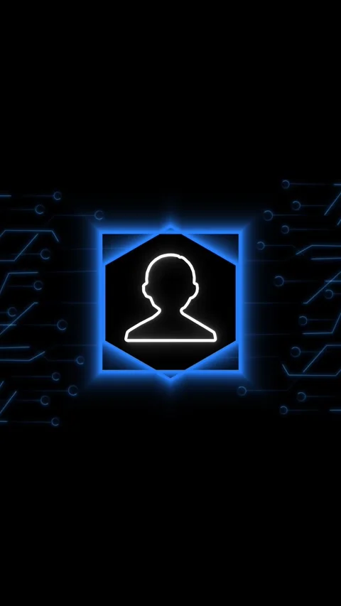 Digital user icon glows within a tech hexagonal frame circuit network. Netw.. Stock Footage 345968099