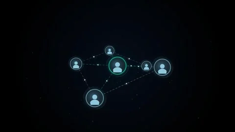 Digital User Icons Network with Pulsating Green Blue Connections and Particles Stock-Footage 346797445