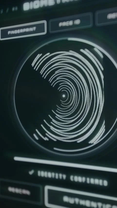 Digital user interface for biometric verification of identity, fingerprint Stock Footage 333825276