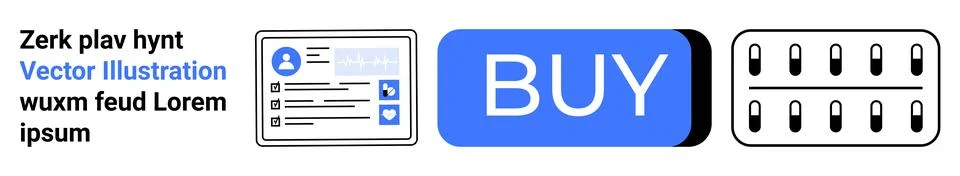 Digital User Interface Elements Including Profile, Buy Button, and Pills 스톡 일러스트